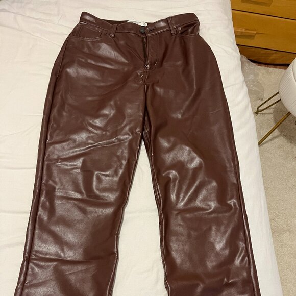 Abercrombie & Fitch Pants - Abercrombie High Rise 90s Straight Vegan Leather Pant - Burgundy